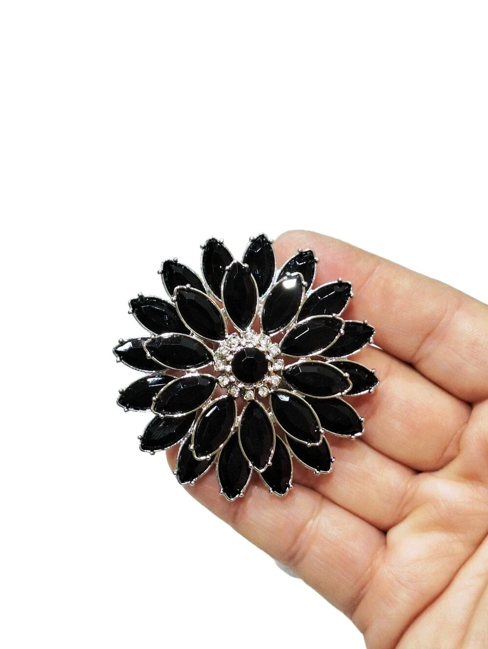 Women's Vintage Black Large Floral Brooch